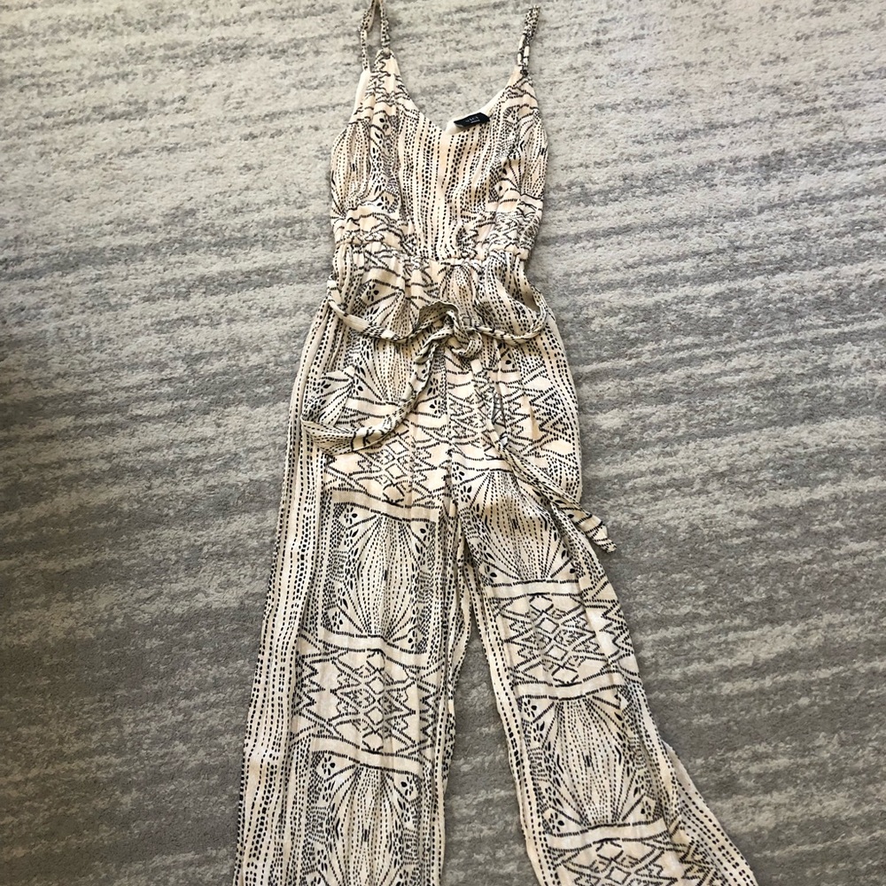 Vici Cream and Black Printed Wide-Leg Jumpsuit